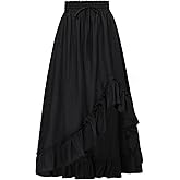 SCARLET DARKNESS Renaissance Midi Skirt Asymmetrical Ruffle Summer Flowy Skirt with Pockets
