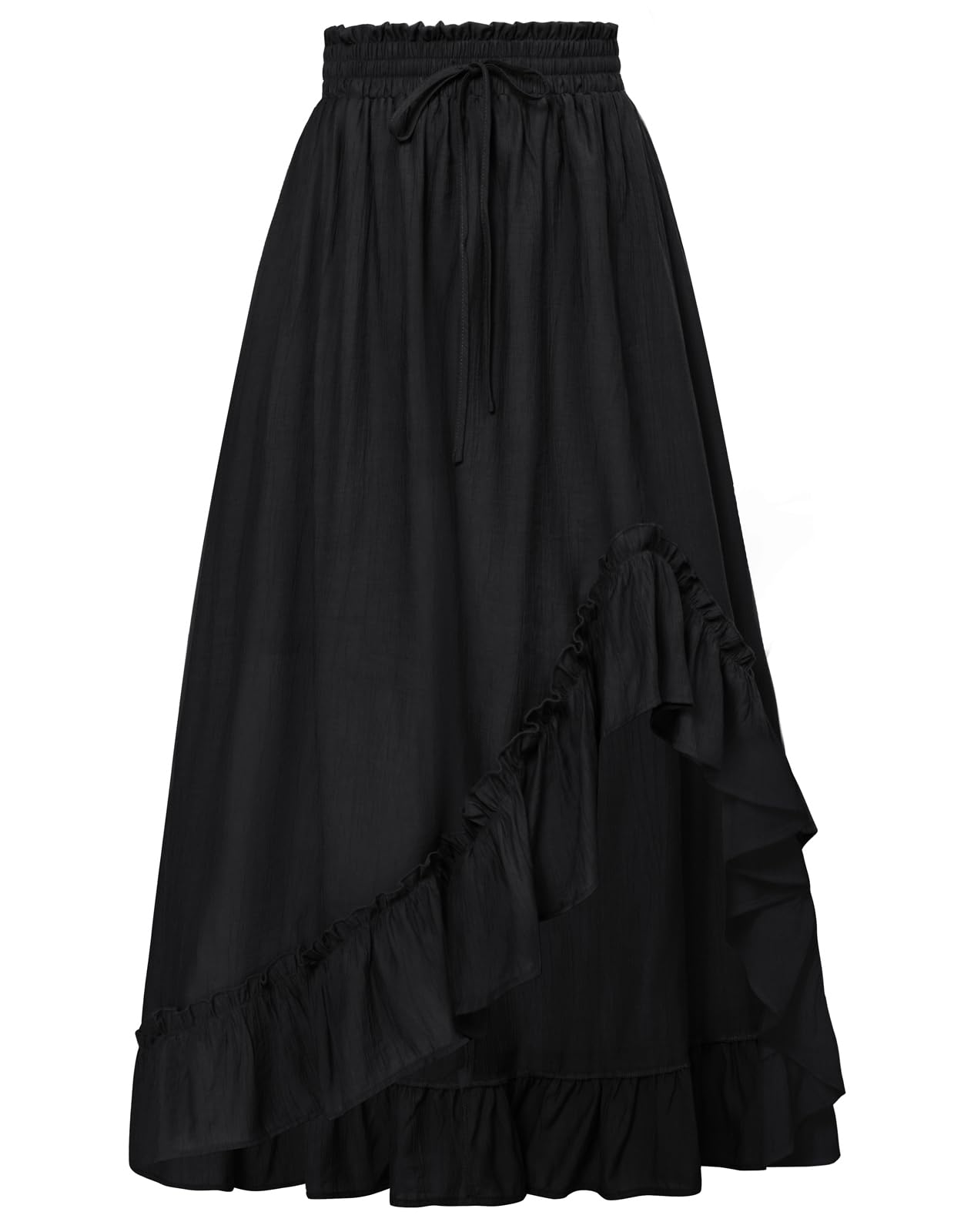 Photo 1 of Scarlet Darkness Womens Goth Skirt Summer Ruffle Hem Renaissance Pirate Skirt with Pockets Black - XL