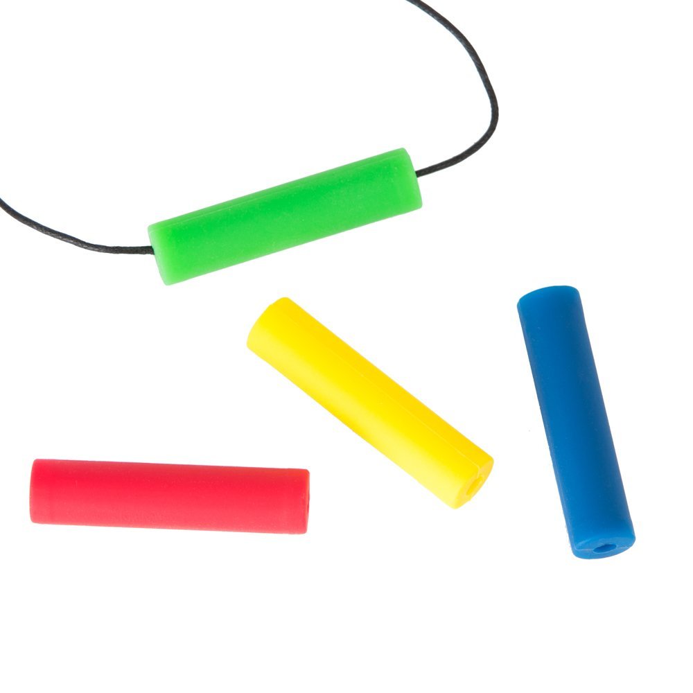 Chewigem Chubes Necklace - Rainbow | Smooth, Robust, Multipurpose, Discreet Chewable & Stimming Aid | Great for Hoodie Strings or as a Necklace | 3 Spares Included | Designed for Anxiety Reduction & Improved Focus | Ideal for Sensory Processing Difficulties, Autism, ADHD.