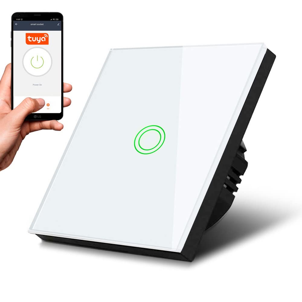 Smart WiFi Touch Light Switch Compatible with Tuya APP Wall Switch Glass Switch with Color Changing LED Backlight Recessed Switch 85x85mm (1-Fold Round, White)