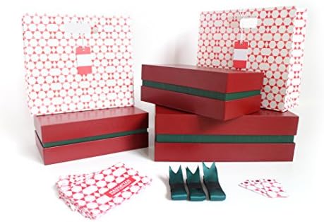 Fancy Red Canvas Gift Box Kit – 5 Pieces | 3 Boxes and 2 Gift Bags, Tissue Paper, & Cards | 1 Large & 2 Med Boxes & 2 Bags | Large: 12.5x10.5x3.75 in | Medium: 10.25x6x3.25 in (Denver Green)