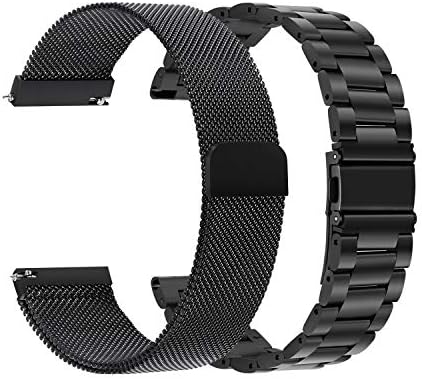 Dmorr For Samsung Galaxy Watch 42mm (SM-R810 & SM-R815) Watch Strap, 20mm Men Solid Metal Stainless Steel Band + Mesh Loop Bracelet Belt for Garmin Vivoactive 3/3 Music, Gear Sport/S2 Classic