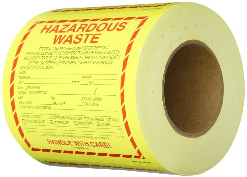 Tape Logic Vinyl Shipping & Handling Label, Legend"Hazardous Waste-California", 6" L x 6" W (DL7510)