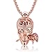Karseer Shiny Filigree Sugar Skull and Everlasting Rose Charm Pendant Necklace with Crystal Brain Hidden Floating Inside, 24