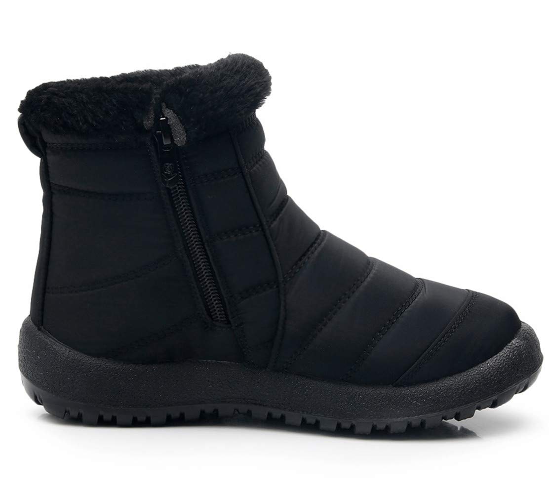 DADAWEN Women's Winter Waterproof Warm Fur Lined Anti-Slip Side Zipper Short Ankle Snow Boots Black US Size 5 - Image 4