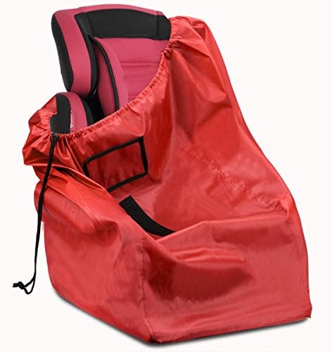 JunTeck Car Seat Travel Bag, Ultra Durable Carseat Airplane Check Bag Adjustable Strap Must-Have Baby Travel Accessories for Airplanes, Trains, Red 210D