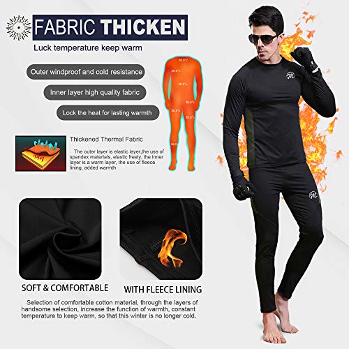 Men's Thermal Underwear Wintergear Fleece Long Johns Compression Base Layer Set Skiing Warm Top & Bottom (Black, XXL)