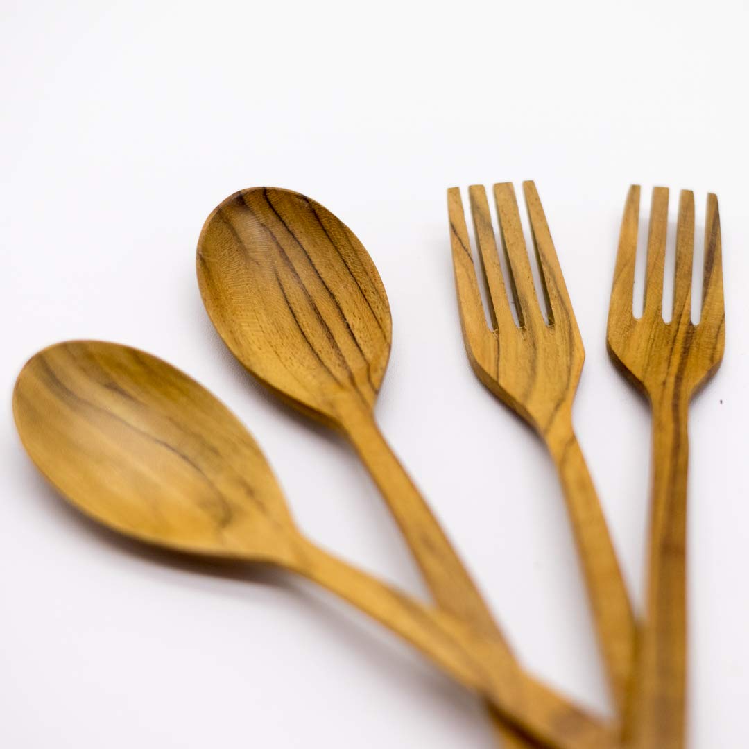 Bali Harvest Set of 4 Handmade Wooden Spoons and Forks Eco Friendly