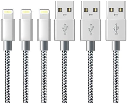 xinfene Charger Cable for iPhone (2M/6FT-3Pack,Grey) Fast Sync Charger USB Cable Nylon Braided Cord for iPhone 8/X 7/7 Plus/6/6s/6 Plus/6s Plus,5c/5s/5/SE,iPad Pro/Air/mini,iPod and more