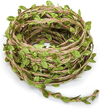 xiaoHannaw Artificial Vine, 66Ft Jute Twine Rope with Green Leaves Foliage Leaf Plant Garland for Wedding Party Home Gardening Ornament
