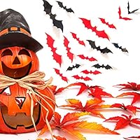 Keepax Halloween 3D Bat Wall Stickers (Red＆Black), 24Pcs DIY Halloween Party Supplies Decorative Scary Bats Wall Decal Wall Sticker