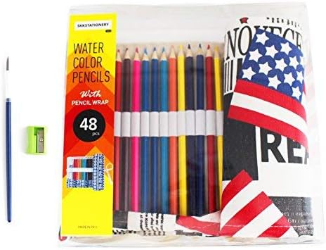 SKKSTATIONERY 48 Pcs Watercolor Pencils, Bonus Pencil Wrap Worth $6.99, Travel Drawing Coloring Pencil Roll Organizer for Artist.