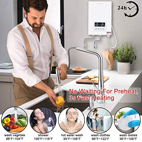 Tankless Water Heater Electric ECOTOUCH 9KW 240V On Demand Water Heater Self-Modulating Instant Hot Water Heater ECO90 White