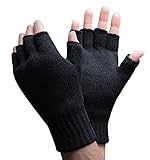 Mens 3M Thinsulate 40 gram Thermal Insulated Black Knit Winter Fingerless Gloves (Large / X-Large)
