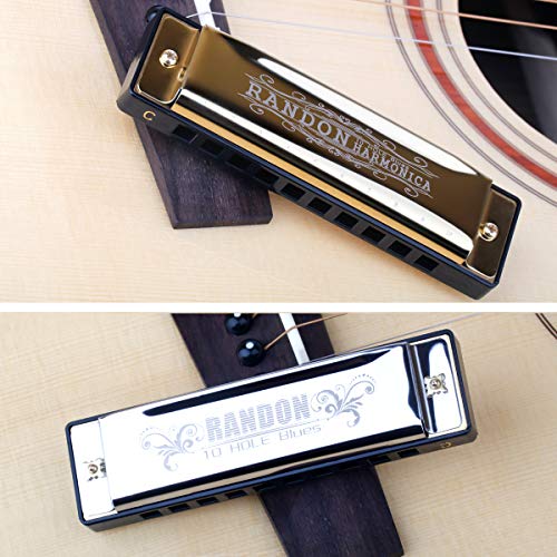 image for Harmonica,Randon Harmonica Key of C Blues,10 Holes 20 Tones Holder,wit