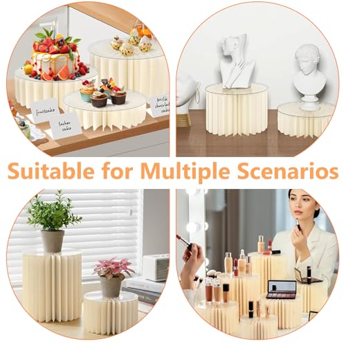 Set of 6 Folding Sideboard Cake Stand with 6 Round PVC Plates, Acrylic and Cardboard Cake Stand for Catering, Dessert, Jewellery, Figurines, Sweets, Food