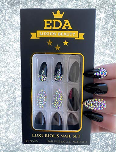 EDA LUXURY BEAUTY BLACK 3D JEWEL DESIGN Full Cover Press On Gel Glitter Artificial Tips Shiny Acrylic False Nails Extra Long Oval Round Pointed Pointy Almond Stiletto Super Fashion Fake Nails 2 EDA LUXURY BEAUTY BLACK 3D JEWEL DESIGN Full Cover Press On Gel Glitter Artificial Tips Shiny Acrylic False Nails Extra Long Oval Round Pointed Pointy Almond Stiletto Super Fashion Fake Nails