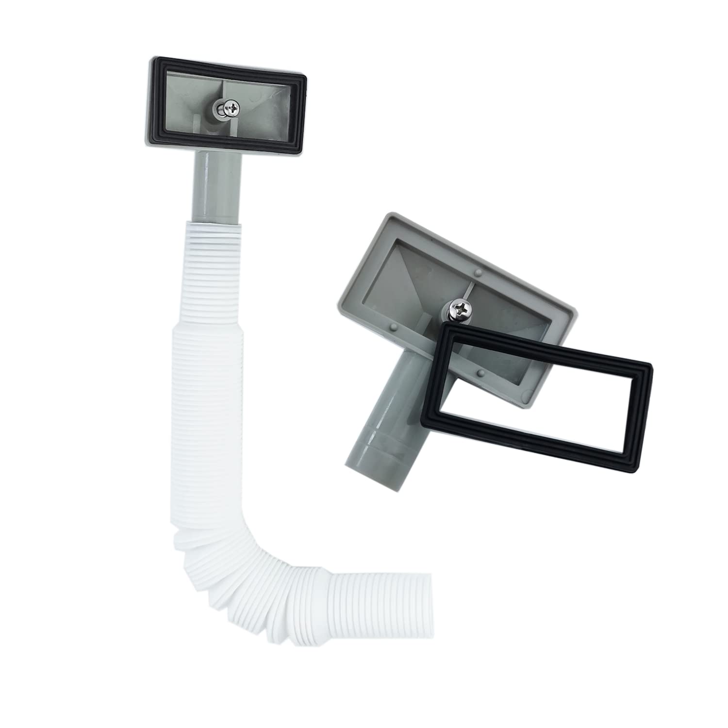 2X Overflow Pipes, Overflow Tube for Sink Extendible, Square Interface (Size: 75x40mm) Tube Length 230-600mm, Dia 26mm (Inner Dia: 21mm)