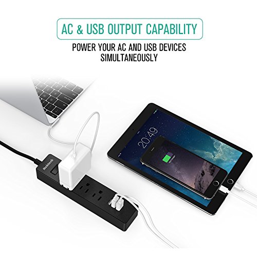 image for Nekteck Travel Power Strip/Surge Protector Flat Wall Plug with 3 AC Ou