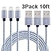 Akaho iPhone Cable, 10' Extra Long Nylon Braided Cord Lightning Cable Certified to USB Charging Charger for iPhone 7/7 Plus/6S/6 Plus/6S Plus/5S/5C/SE/iPad Air/Mini/iPod Nano 7 - Grey/White - 3 Piece