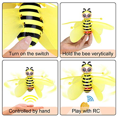 CORATED Flying Ball Toys, Bee Flying RC Toy for Kids Boys Girls Gifts Rechargeable Light Up Drone Infrared Induction Helicopter with Remote Controller for Indoor and Outdoor Games