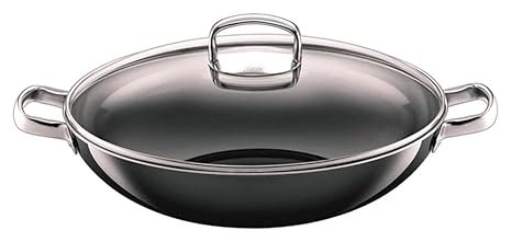 Silit Wok mit Glasdeckel Ø 36 cm, Silargan Funktionskeramik, Schüttrand, induktionsgeeignet, spülmaschinengeeignet, schwarz