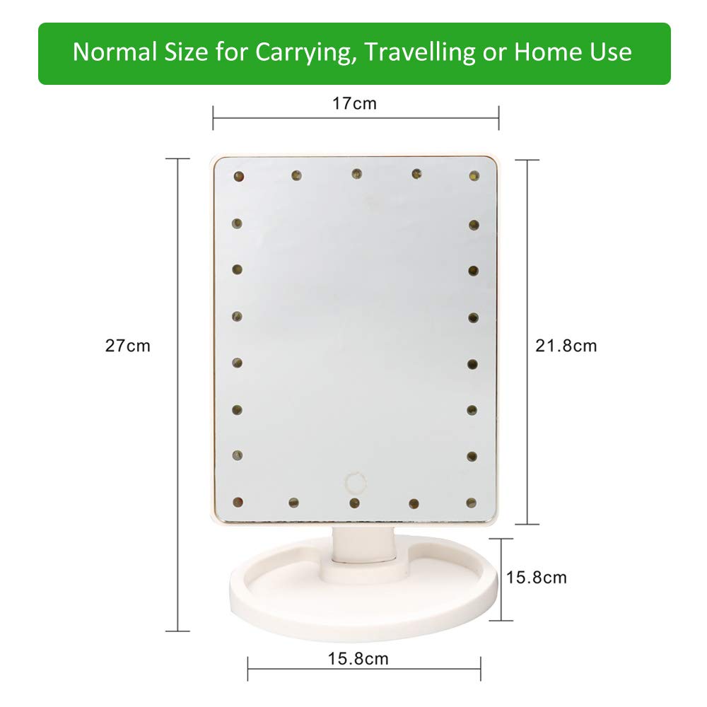 Quiklet LED Lighted Makeup Mirror 22 LED Vanity Mirror Touch Screen Light Adjustable Dimmable Daul Power Supply, Detachable 10X Magnification Spot Mirror, White