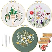 Embroidery Kits for Starters Beginners Nuberlic 3 Pack Cross Stitch Kit with Pattern for Adults Kids Craft Stamped Embroidery Cloth Hoops Threads Needles