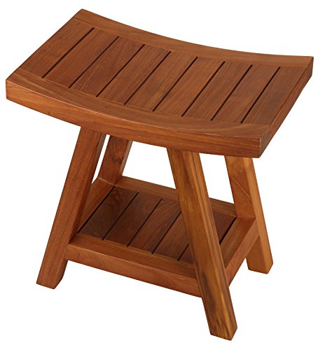 Bare Decor Niles Bench Stool with Shelf in Solid Teak Wood, Brown