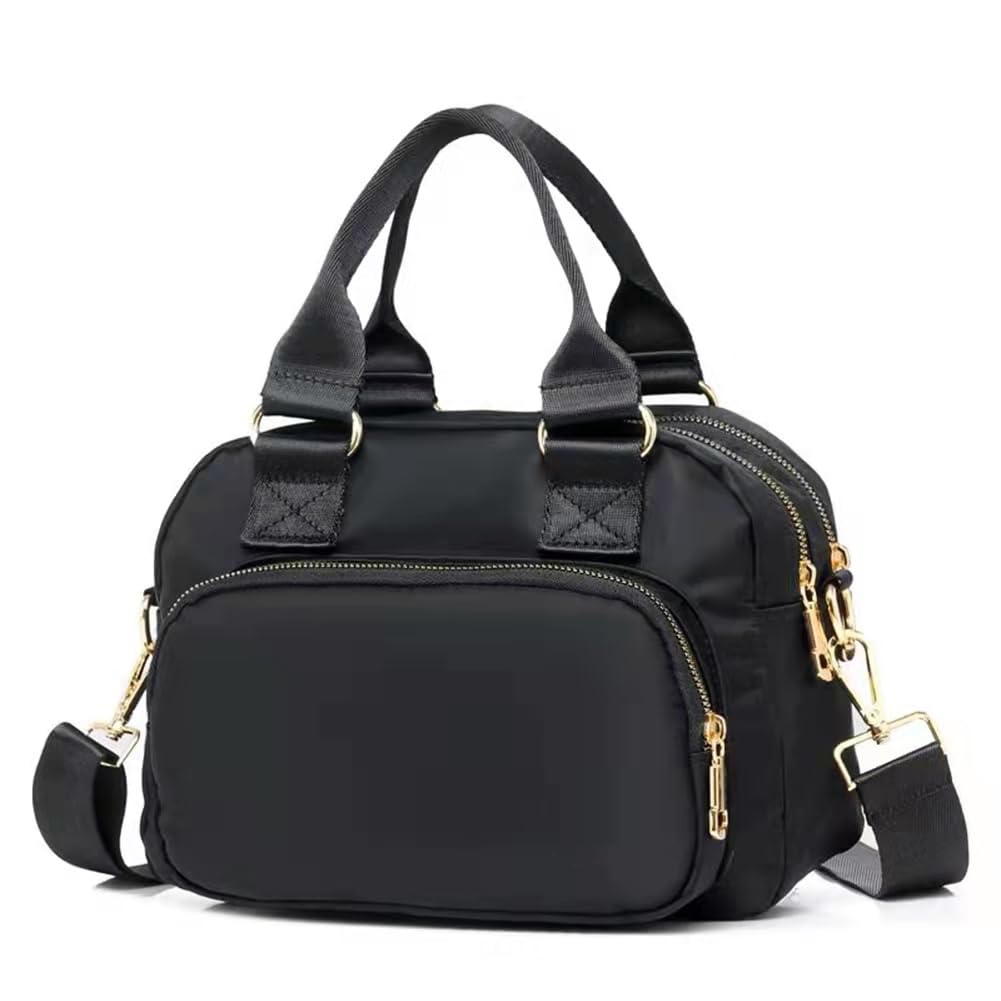 OPXTO Nylon Shoulder Handbags for Women, Waterproof Multi Pocket Purses and Cross-body Bags, High-dense Nylon Oxford Multi-function Lightweight Tote Bag. (Black)