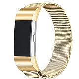 bayite Milanese Loop Bands Compatible Fitbit Charge 2, Stainless Steel Magnet Lock Metal, Gold Small