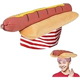 ArtCreativity Funny Hot Dog Hat, 1 PC, Fun Fast Food Hotdog Hat, Soft Plush Costume Accessory Hat, Pizza Party Supplies Decor