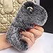 Fuzzy Green Limited Luxury Women Girly Cute Bling Diamonds Bowknot Design Fluffy Soft Warm [Genuine Rex Rabbit Fur] Case Back Cover Shell Apple iPhone 5 5S SE -Gray
