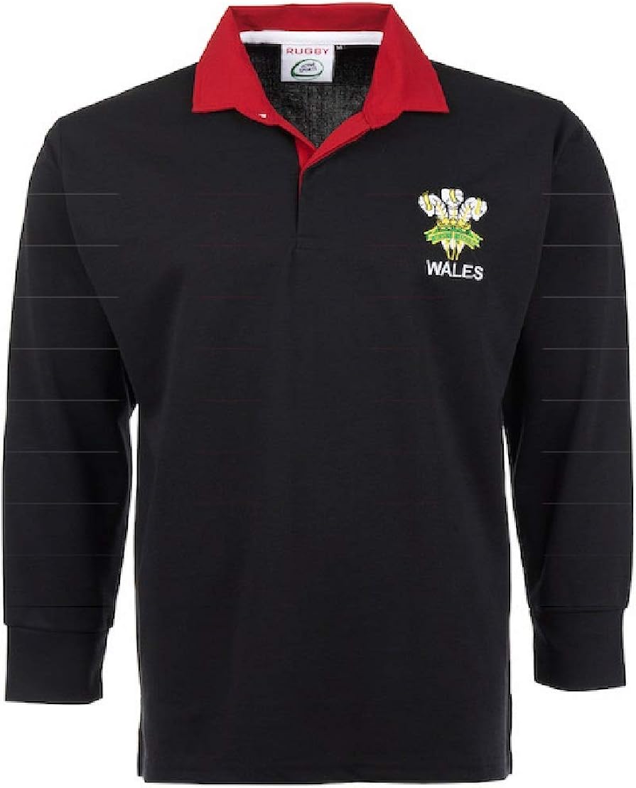 Activewear Rugby Full Sleeve Shirts with Wales Welsh Retro Cymru Embroidered Logo Size S to 5XL 