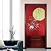 LifEast Red Chinese Peony Full Moon Door Curtain Japanese Noren Front Door Decor
