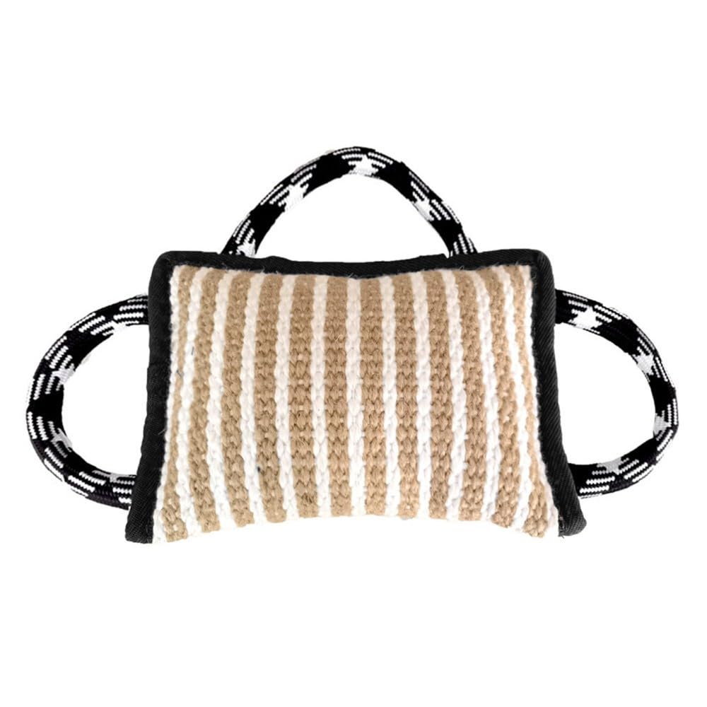 DONGKER Dog Tug War Toy, Jute Dog Bite Pillow w/ 3 Strong Handles for Medium to Large Dogs Training Training Agility(10"x7")