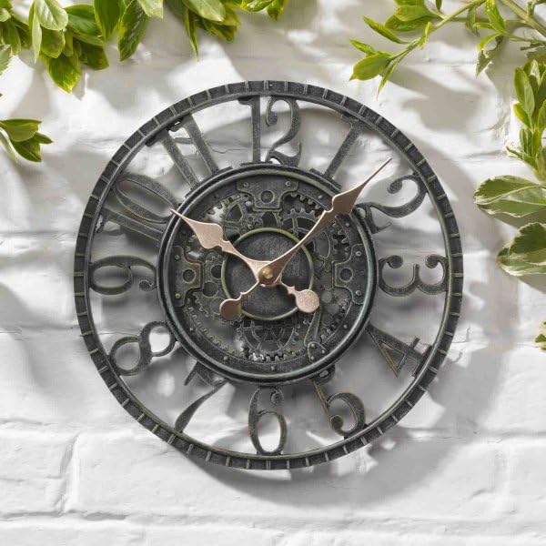 Garden Mile® Vintage Open Face Green Effect Wall Clock - Power Operated Waterproof and Weatherproof Large Garden Clock - Indoor or Outdoor Decorative Ornament Clock for Living Room, Home Decor (30cm)