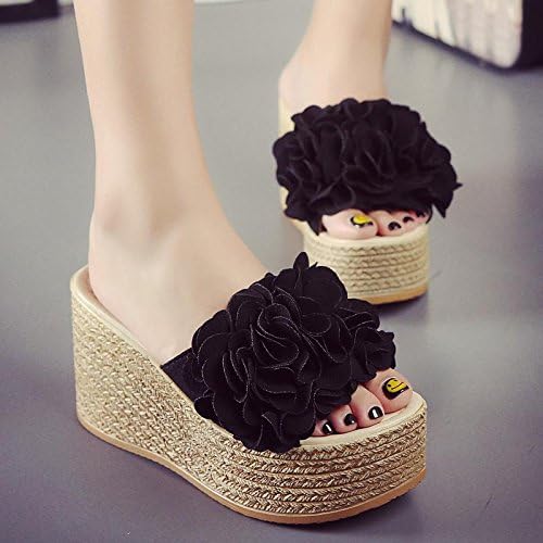 TongBao-lx Women's Summer Slippers / Comfort Casual Fashion / Wedge Heel / Thick bottom / waterproof platform / high heel / Sexy Flower / sandals / beach shoes , Black , CN39
