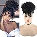 LEOSA Afro Puff Drawstring Ponytail Bun with Bangs Synthetic Short Kinky Curly Ponytail Updo Hair Extensions with Two Clips Natural Looking Curly Women