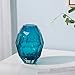CASAMOTION Home Decor Accent Vase Diamond Shape Solid Color Hand Blown Art Glass Vase, Blue