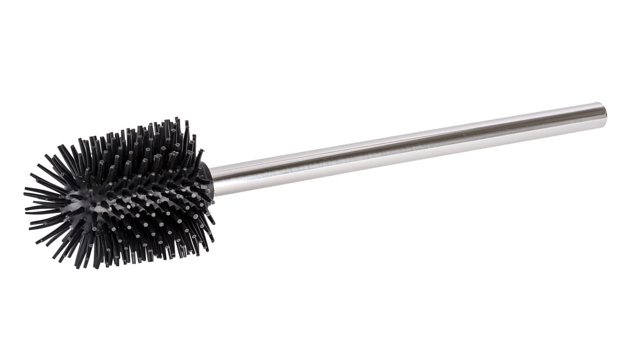 WENKO 22920100 Silicone toilet brush with stainless steel handle - Toilet brush with spare silicone head, Silicone, 8.5 x 35 x 8.5 cm, Black