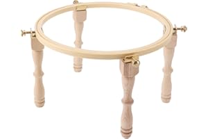 Adjustable Embroidery Table Stand, Portable Embroidery Hoop Holder with 4 Legs, Wooden Cross Stitch Hoop Stand, Lap Stand Emb