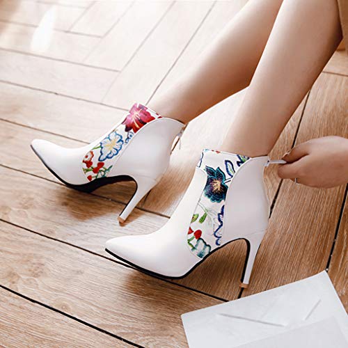 kaifongfu Women's Shoes Ankle Boots Zipper High Heel Pointed Toe Shoes(White,36) - Thumbnail 5