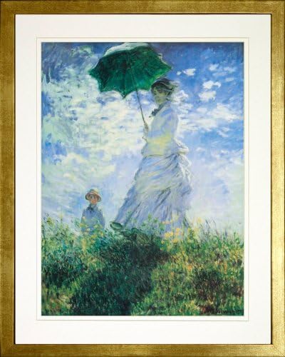 Parasol by Claude Monet. Framed Art Print Poster. Custom Made Real Wood Modern Scratched Gold Frame (17 1/8 x 21 1/8)