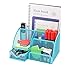PAG Office Supplies Mesh Desk Organizer Pen Holder Accessories Storage Caddy with Drawer, 7 Compartments, Blue