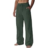 Men's Linen Pants Casual Beach Summer Lounge Pant Elastic Waist Drawstring Lightweight Trousers Vacation Outfits