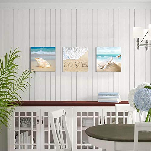 Beach-Picture-Art-Canvas-Artwork-Sand-Seashell-Painting-Seascape-Giclee-Print-for-Living-Room-12-x-12-x-3-Panels Beach Picture Art Canvas Artwork: Sand Seashell Painting Seascape Giclee Print for Living Room (12'' x 12'' x 3 Panels)
