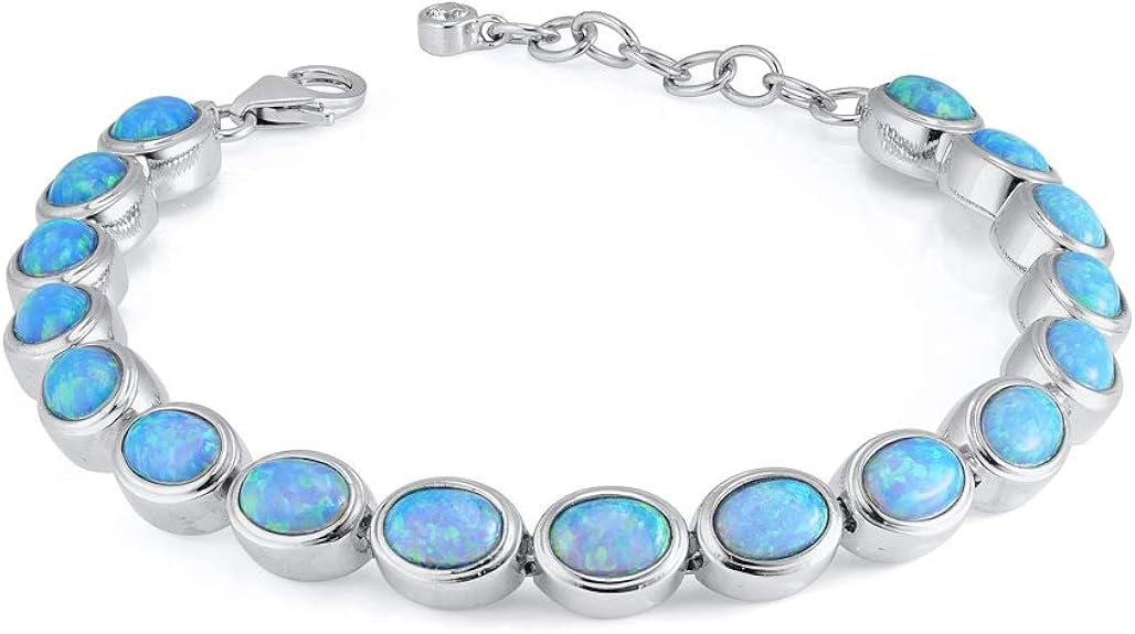 Armband Aus 925er Sterlingsilber Mit Blauem Opal & Kreuz – Verstellbar, Elegant | Geschenk Für Frauen, Mütter, Freundin