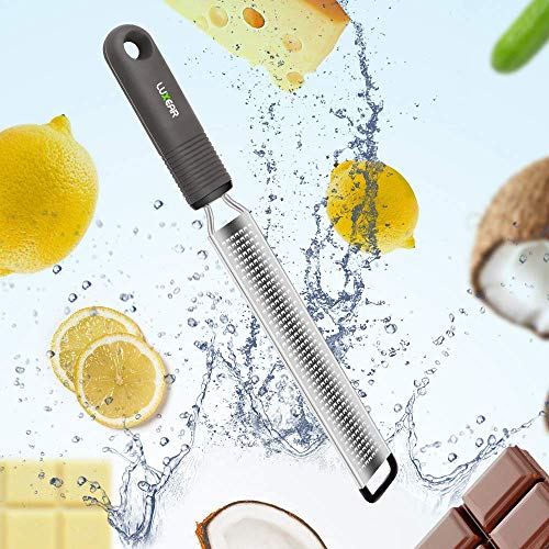 Cheese Zester, LUXEAR Lemon Grater Stainless Steel Sharp Chocolate Zester with Non-Slip Silicone Handle Dishwasher Safe, Professional Zest Tool for Ginger Garlic Nutmeg Chocolate with Protective Cover