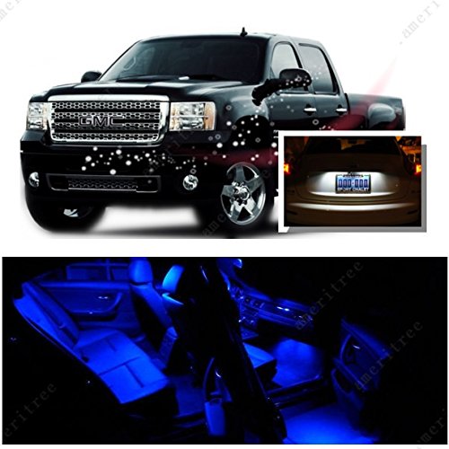 Ameritree Blue LED Lights Interior Package + White LED License Plate Kit for GMC Sierra 07-13 (8 Pieces)